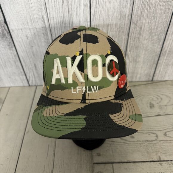 Akoo Hat Cap Snap Back Camouflage Embroidered Logo Mens Streetwear w/ Pins - Picture 1 of 7
